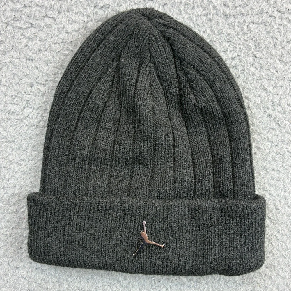 Jordan Ribbed Cuffed Beanie Mens OSFM Black Jumpman Metal Ingot Streetwear